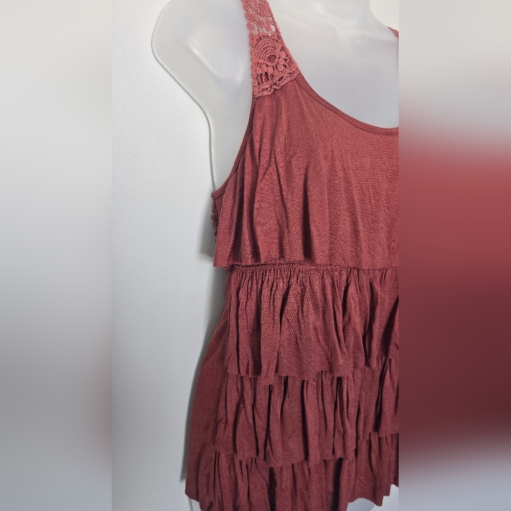 VTG Wet Seal boho tiered tank top in a warm rust/terracotta brown Womens Med - Picture 5 of 12